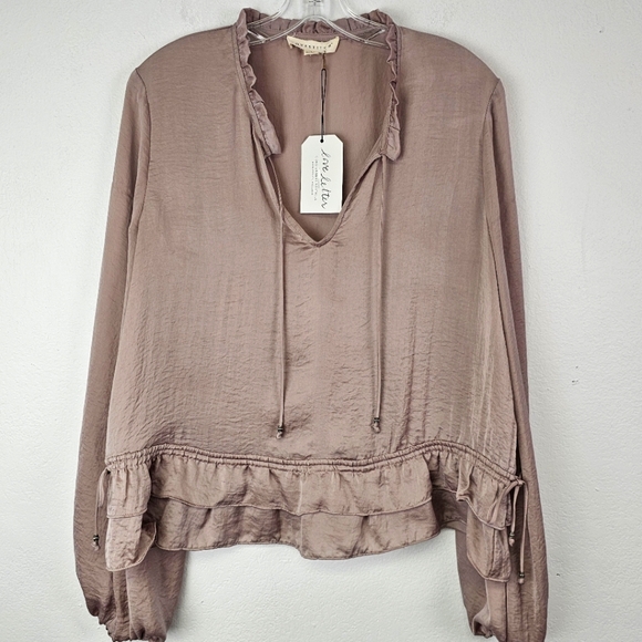 Lovestitch Anthropologie Blouse Tie Neck Sz L Feminine Light Romantic Fairycore - Picture 1 of 12